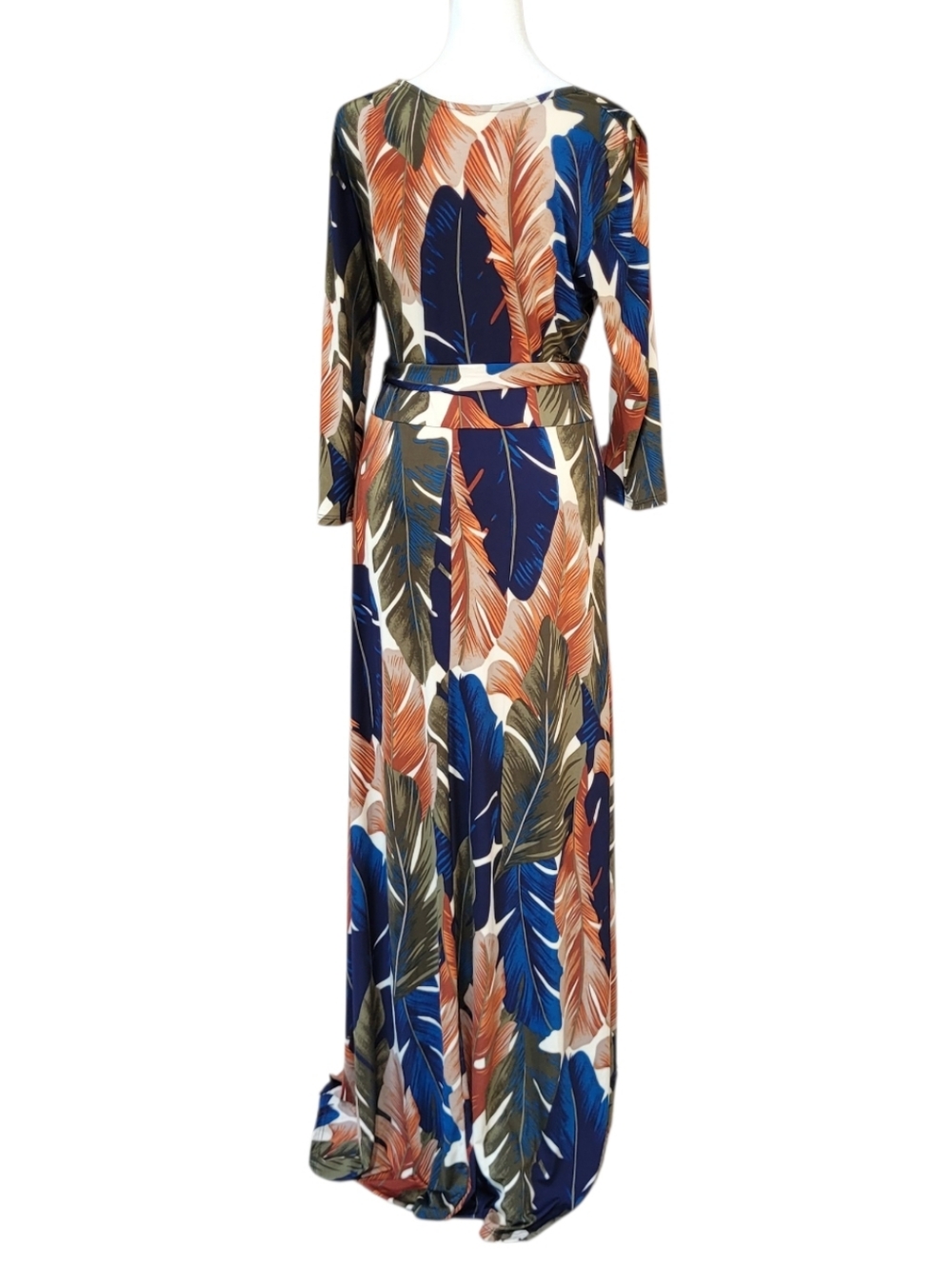Janette Tropical Leaf Print V-Neck Maxi Dress Blue Brown Flowy Summer Sz XL - Picture 4 of 9